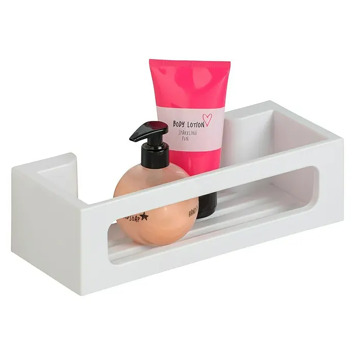 Wenko Duschkorb Power-Loc® Bralia - 12 x 30 x 8,5 cm, Weiß, Matt - Weiße Regale mit Flüssigseife und Bodylotion im Inneren bieten organisierten Stauraum und ein ästhetisches Erscheinungsbild im Badezimmer.