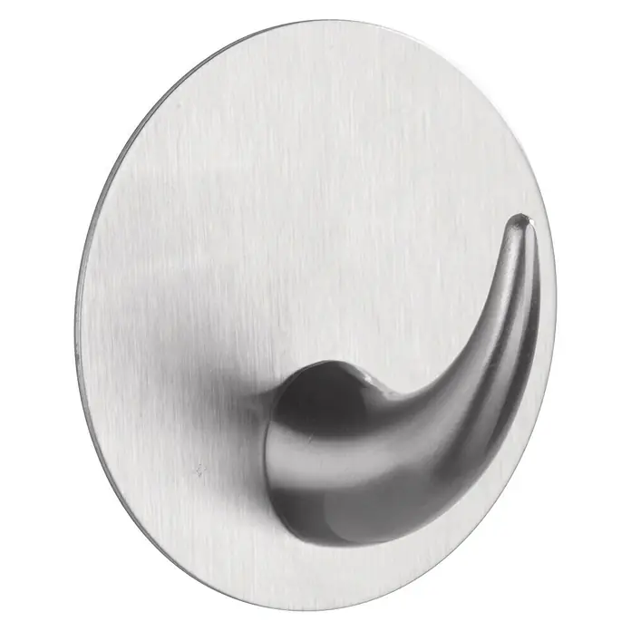Wenko Handtuchhaken Leuca - 1 Stk., Edelstahl, Edelstahl - Nahaufnahme eines silbernen Klebehaken mit runder Basis, ideal für die einfache und saubere Montage an glatten Oberflächen im Haushalt.