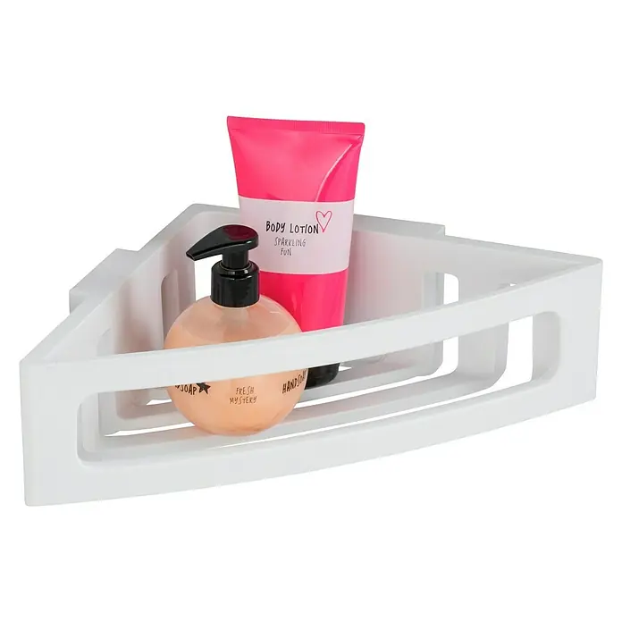 Wenko Eckduschkorb Power-Loc® Bralia - 19,5 x 34,5 x 8,5 cm, Weiß, Matt - Ein Eckregal mit Lotion und Seife. Praktische Badezimmeraufbewahrung in Weiß, ideal für Dusche oder Badewanne, um Ordnung zu halten.
