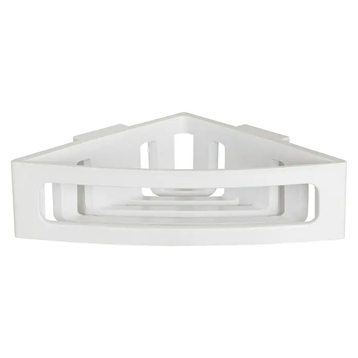 Wenko Eckduschkorb Power-Loc® Bralia - 19,5 x 34,5 x 8,5 cm, Weiß, Matt - Weiße Eckablage aus Kunststoff mit mehreren Fächern zur Aufbewahrung von Badutensilien.