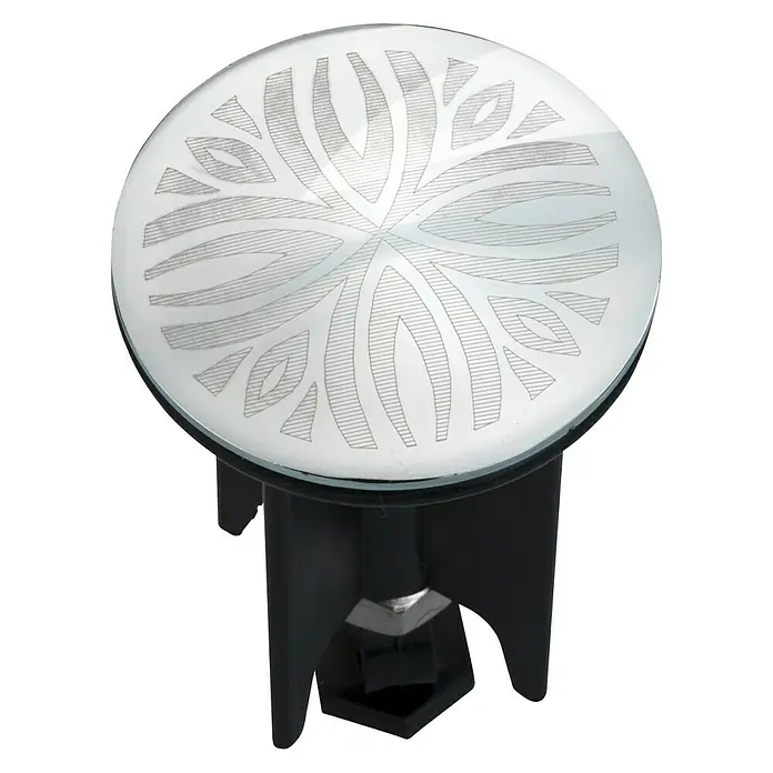 Wenko Design-Excenterstopfen Latur - Lasergravur, Durchmesser: 3,9 cm - Nahaufnahme eines Waschbeckenstöpsels mit dekorativem Muster, ideal für stilvolle Badezimmer.