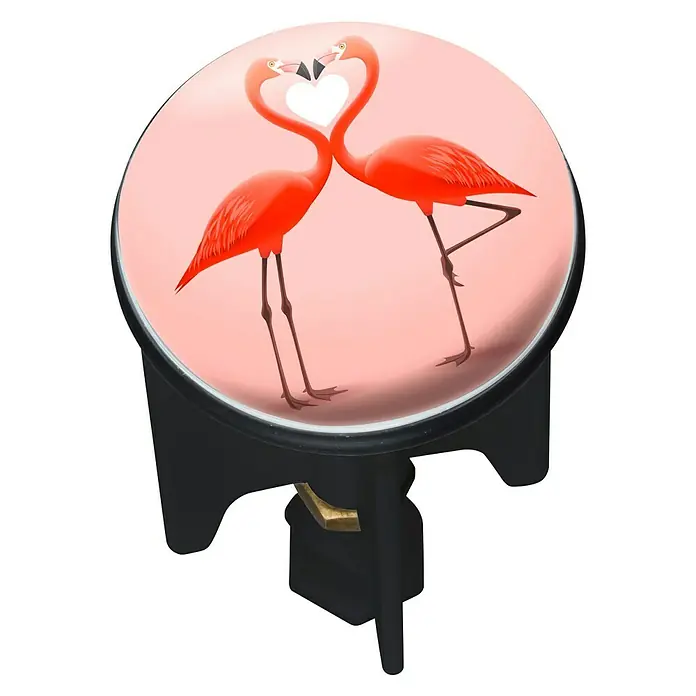 Wenko Design-Excenterstopfen Flamingo Love - Flamingo, Durchmesser: 3,9 cm - Hier ist ein Waschbeckenstöpsel mit zwei Flamingos, die einen Herz schaffen. Der Stöpsel ist eine tolle Deko für jedes Badezimmer.