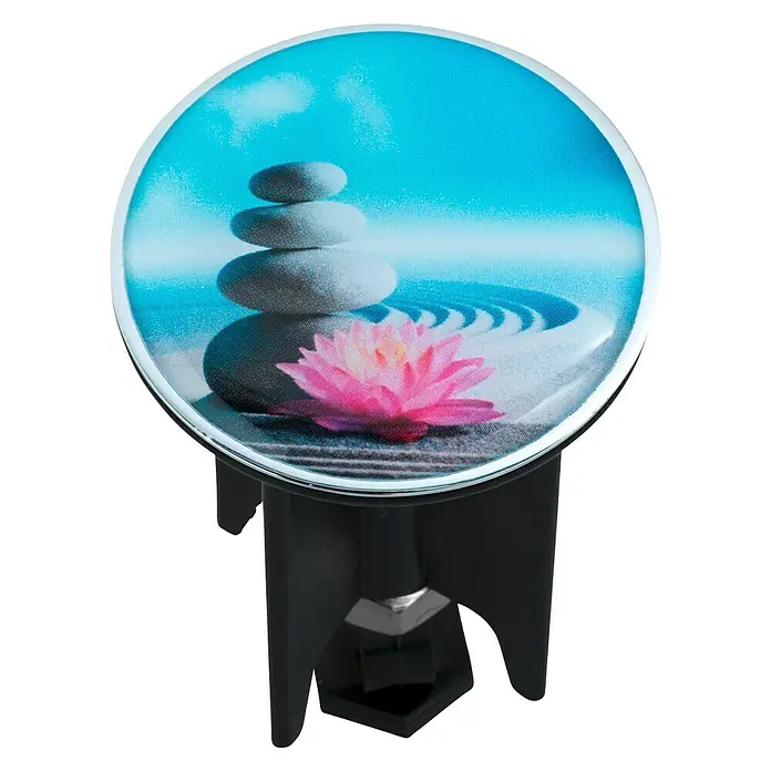 Wenko Design-Excenterstopfen Spirit - Steine, Durchmesser: 3,9 cm - Lufterfrischer mit Zen-Motiv. Entspannendes Design mit Steinturm und Lotusblume für eine beruhigende Atmosphäre im Auto.