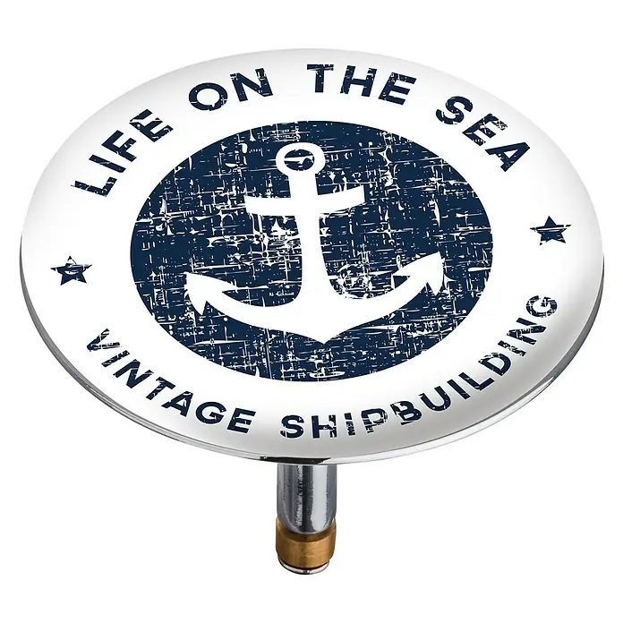 Wenko Badewannen-Excenterstopfen Anchor - Anker, Durchmesser: 7,5 cm - Abzeichen "Life on the Sea Vintage Shipbuilding".