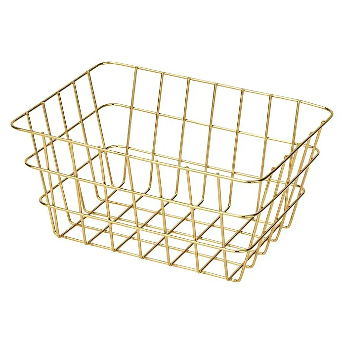 Wenko Bad-Aufbewahrungskorb Viana - L x B x H: 12 x 18 x 25 cm, Metall, Gold - Goldener Drahtkorb mit rechteckiger Form, ideal zur Aufbewahrung verschiedener Gegenstände und zur Organisation im Haushalt.
