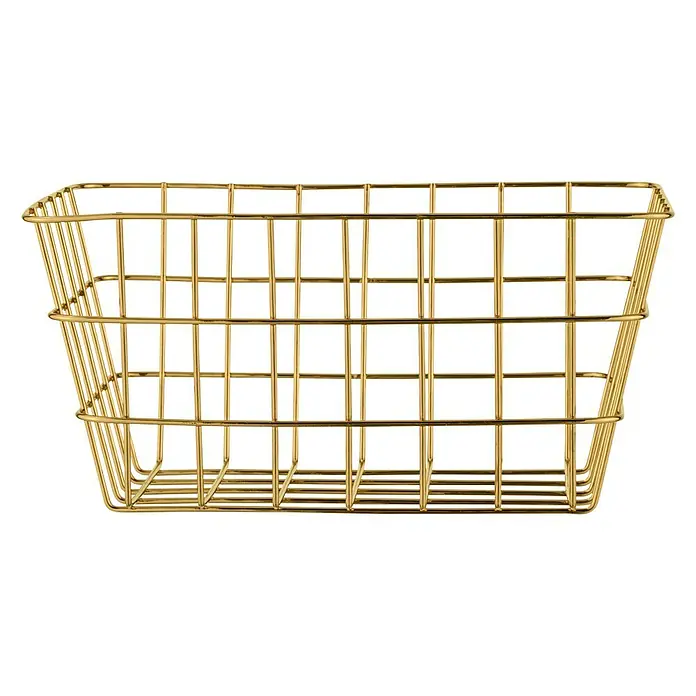 Wenko Bad-Aufbewahrungskorb Viana - L x B x H: 12 x 18 x 25 cm, Metall, Gold - Aufnahme eines rechteckigen, goldenen Drahtkorbs mit einem schlichten, modernen Design, ideal zur Aufbewahrung.