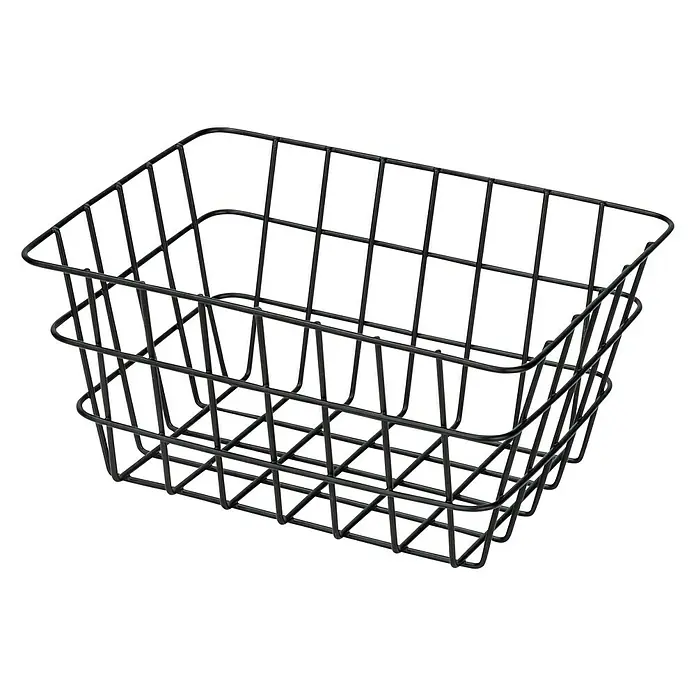 Wenko Bad-Aufbewahrungskorb Viana - L x B x H: 12 x 18 x 25 cm, Metall, Schwarz - Das Bild zeigt einen rechteckigen, schwarzen Drahtkorb. Der Korb hat eine offene Struktur und ist für Aufbewahrungszwecke gedacht.