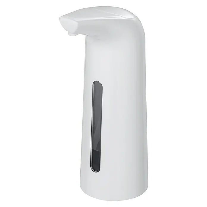 Wenko Seifen- & Lotionsspender Larino - Polystyrol, Weiß, Füllmenge: 400 ml - Ein weißer, automatischer Seifenspender mit Füllstandsanzeige für das Badezimmer oder die Küche.