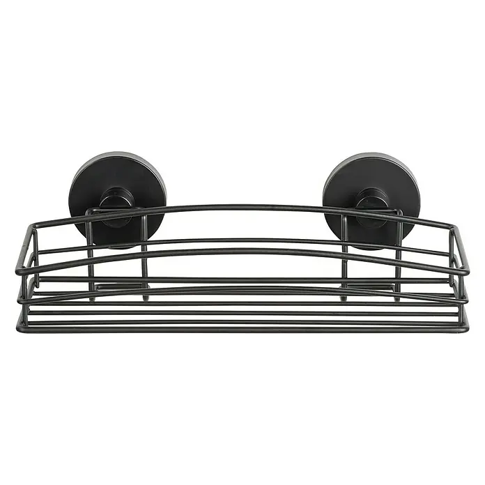 Wenko Loc Duschkorb - L x B x H: 14 x 26 x 6,5 cm, Schwarz, Lackiert - Schwarzes Duschregal mit Saugnäpfen zur einfachen Anbringung. Bietet praktischen Stauraum für Badutensilien.