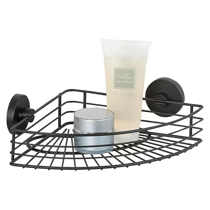 Wenko Eckduschkorb Bari - L x B x H: 22,5 x 35 x 9 cm, Schwarz, Lackiert - Anwendungsbeispiel