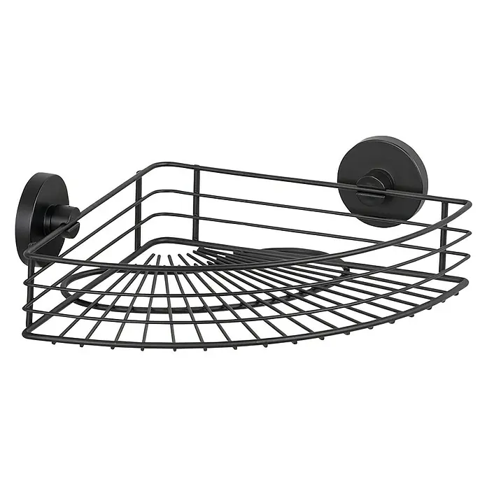 Wenko Eckduschkorb Bari - L x B x H: 22,5 x 35 x 9 cm, Schwarz, Lackiert - Eck-Duschablage aus Metalldraht mit Saugnapfbefestigung, ideal für die platzsparende Aufbewahrung von Duschutensilien im Badezimmer.