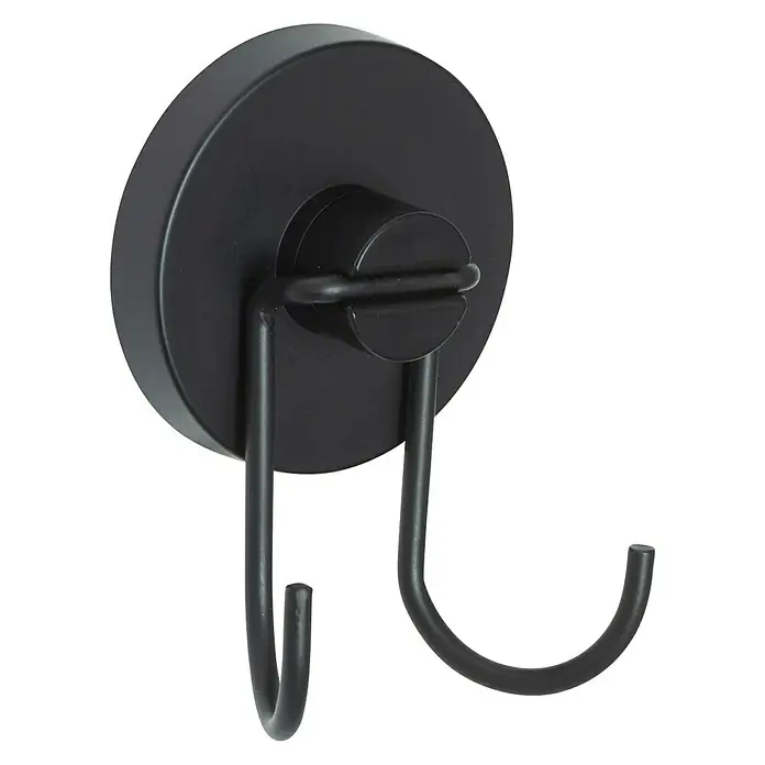 Wenko Loc Bad- & Duschabzieher - Mit Halterung, Edelstahl, Schwarz - Schwarzer Wandhaken mit zwei Aufhängern, ideal für Bad oder Küche. Praktisches und stilvolles Accessoire zur Aufbewahrung.
