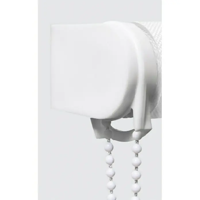 Estor enrollable Mac Connor - An x Al: 120 x 190 cm, Blanco - Primer plano de un estor enrollable blanco con cadena de bolas para facilitar su manejo y controlar la luz de la habitación.
