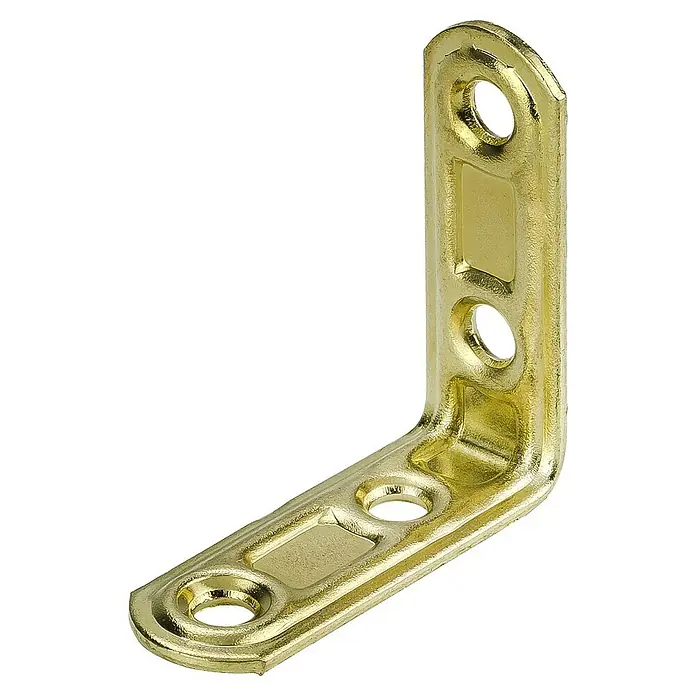 Stabilit Piconect-Winkel - L x B: 30 x 15 mm, Sonstige - Nahaufnahme einer goldenen Winkelhalterung mit Bohrlöchern zur Befestigung, ideal für Möbel und Heimwerkerprojekte.