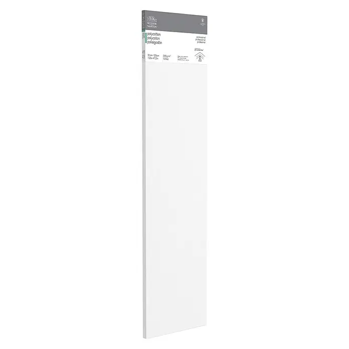 Winsor & Newton Keilrahmen Professionell - 30 x 120 x 2,1 cm, Baumwoll-Mischgewebe, 3-fach grundiert, Grammatur: 385 g/m², Mittelfein - Eine hochformatige, weiße Winsor & Newton Leinwand aus Polybaumwolle, ideal für professionelle Künstler, die hochwertige Materialien schätzen.