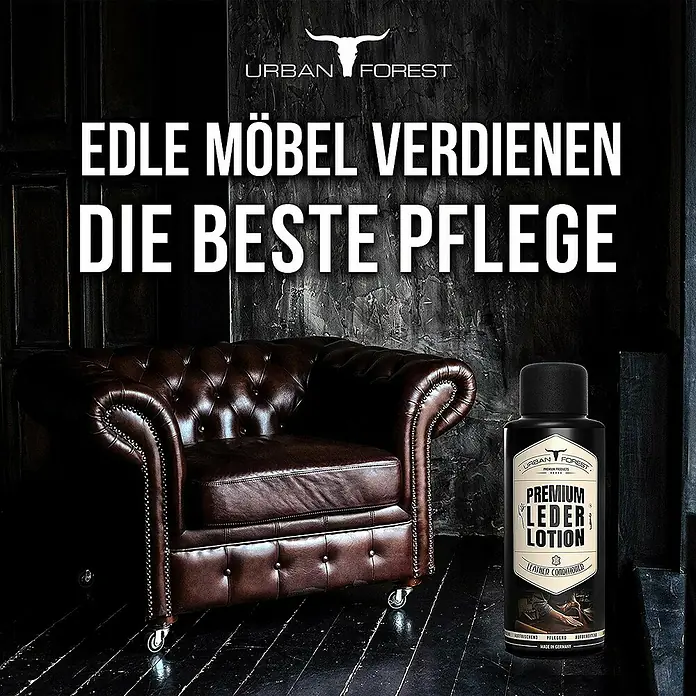 Urban Forest Premium Pflegemittel Lederlotion - 500 ml, Flasche - Abbildung einer Flasche Urban Forest Premium Lederlotion, ideal zur Pflege hochwertiger Möbel.