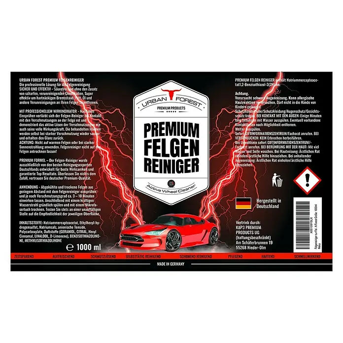 Urban Forest Premium Felgenreiniger - 1 l - Premium Felgenreiniger von Urban Forest. Effektive und sichere Reinigung für strahlende Felgen, Made in Germany!