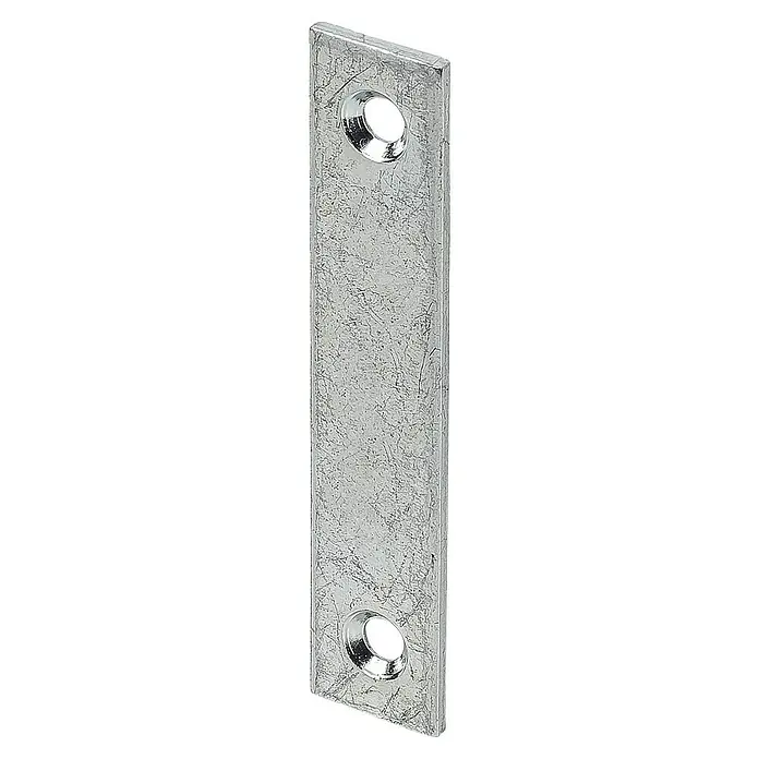 Stabilit Chapa de unión - 50 x 15 mm, Espesor: 2 mm - Conector metálico con dos orificios para tornillos, ideal para conexiones y construcciones robustas.