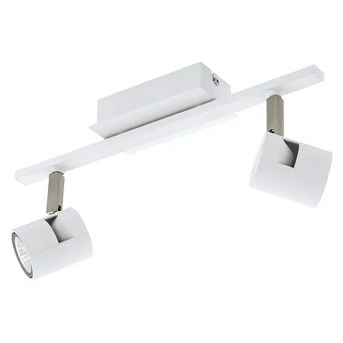 Eglo Deckenstrahler VERGIANO - 10 W, Weiß/Nickel-matt, GU10, Anzahl Leuchtmittel: 2 Stk. - Weiße Deckenleuchte mit zwei Strahlern auf einer Schiene, ideal für moderne Wohnräume und gezielte Beleuchtung.