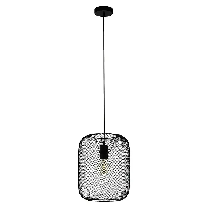 Eglo Wrington Pendelleuchte - 60 W, Schwarz, 300 mm - Moderne schwarze Gitter-Pendelleuchte mit einer leuchtenden Glühbirne, ideal für stilvolle Raumbeleuchtung und eine gemütliche Atmosphäre.