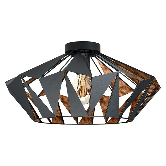 Eglo Deckenleuchte rund - 60 W, Ø x H: 47 mm x 23,5 cm, Schwarz, E27 - Attraktive Deckenleuchte in geometrischem Design mit schwarzem Metallrahmen und warmem Licht für stilvolle Beleuchtung im Raum.
