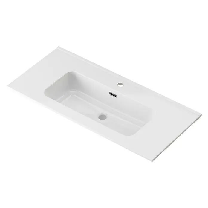 Lavabo Spectra - 101 x 46 cm, Orificios para grifo: Medio, Con desbordamiento, Blanco - Moderno lavabo blanco de forma rectangular con espacio de almacenamiento integrado para un diseño de baño elegante.
