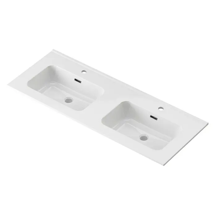Lavabo doble Spectra - 121 x 46 cm, Orificios para grifo: Medio, Con desbordamiento, Blanco - Lavabo doble de cerámica blanca con dos senos, ideal para baños modernos. Su diseño elegante ofrece espacio y funcionalidad.
