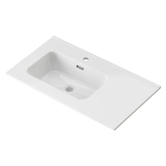 Lavabo Spectra seno izquierda - 81 x 46 cm, Orificios para grifo: Medio, Con desbordamiento, Blanco - Lavabo moderno y luminoso con estante, perfecto para cualquier baño. El lavabo ofrece funcionalidad y fácil limpieza.