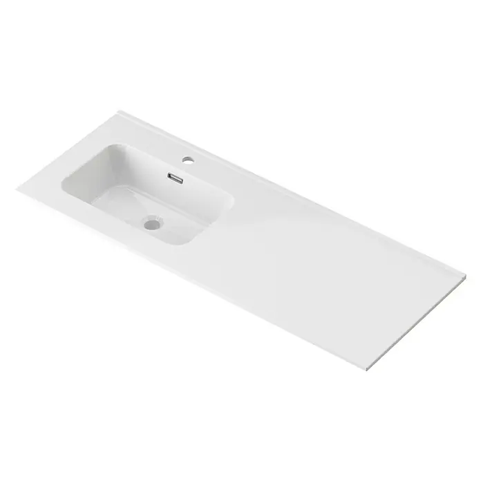 Lavabo Spectra seno izquierda - 121 x 46 cm, Orificios para grifo: Medio, Con desbordamiento, Blanco - Elegante lavabo blanco. Su diseño moderno cuenta con una encimera integrada y grifo minimalista.