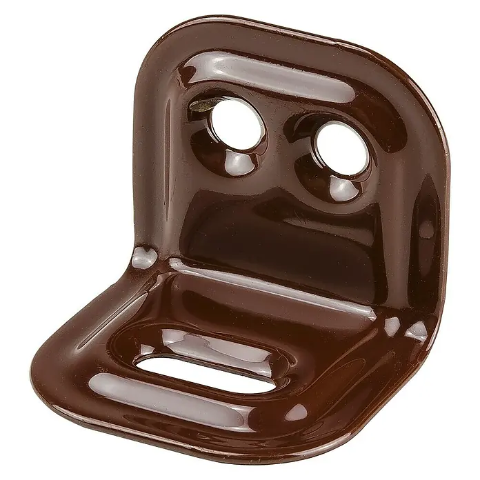 Stabilit Regalwinkel - L x B x H: 25 x 30 x 40 mm, Braun - Braun lackierter Möbelwinkelverbinder mit zwei Löchern oben und einem Schlitz unten, ideal zur Möbelbefestigung.