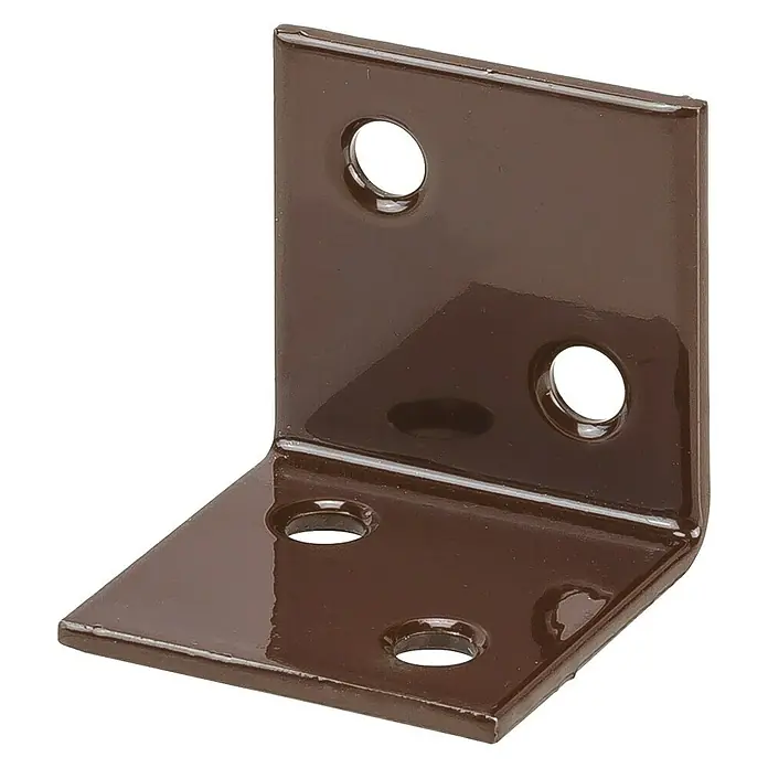 Stabilit Escuadra ancha - 40 x 40 mm, Marrón, Acero, 4 agujeros - Escuadra de ángulo metálica con orificios para una fijación segura, acabada con un revestimiento marrón para conexiones fiables.