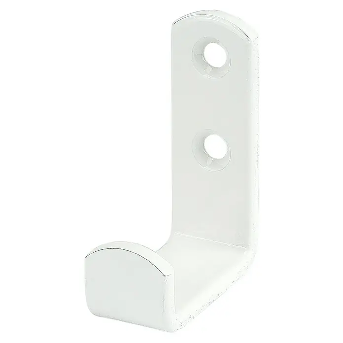 Vormann Wandhaken - L x B x H: 36 x 17 x 49 mm, Weiß - Eine Nahaufnahme eines weißen Wandhakens mit zwei Befestigungslöchern, ideal zum Aufhängen von Jacken oder Handtüchern.