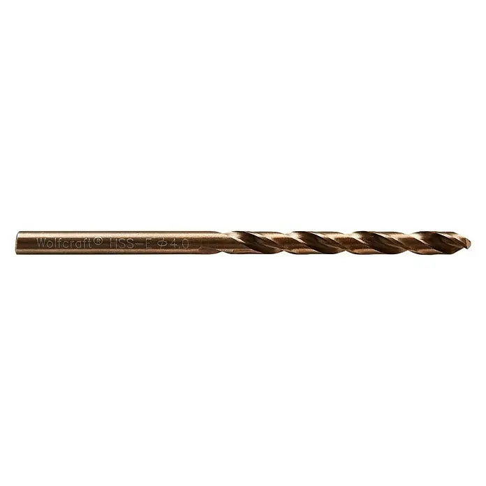 Wolfcraft Metallbohrer - 1 Stk., Durchmesser Bohrer: 4 mm, HSS-Co - Nahaufnahme eines Wolfcraft HSS-E Metallbohrers mit Ø4,0 mm, ideal für präzise Bohrarbeiten in Metall.