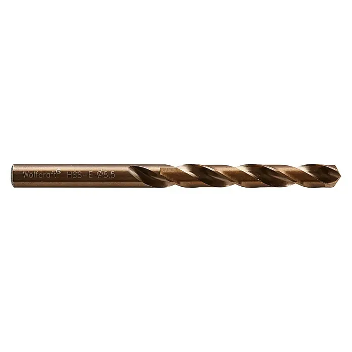 Wolfcraft Metallbohrer - 1 Stk., Durchmesser Bohrer: 8,5 mm, HSS-Co - Nahaufnahme eines Wolfcraft HSS-E Spiralbohrers mit einem Durchmesser von 8,5 mm, ideal für präzise Bohrarbeiten in Metall und anderen Werkstoffen.