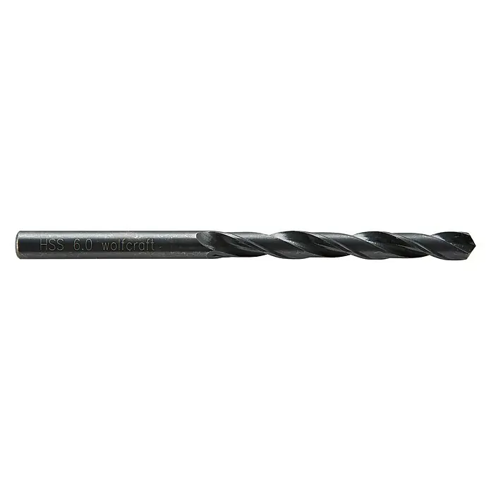 Wolfcraft Metallbohrer rollgewalzt - 1 Stk., Durchmesser Bohrer: 6 mm - Nahaufnahme eines HSS 6.0 Wolfcraft Spiralbohrers. Das Werkzeug ist scharf und bereit für präzise Bohrarbeiten.
