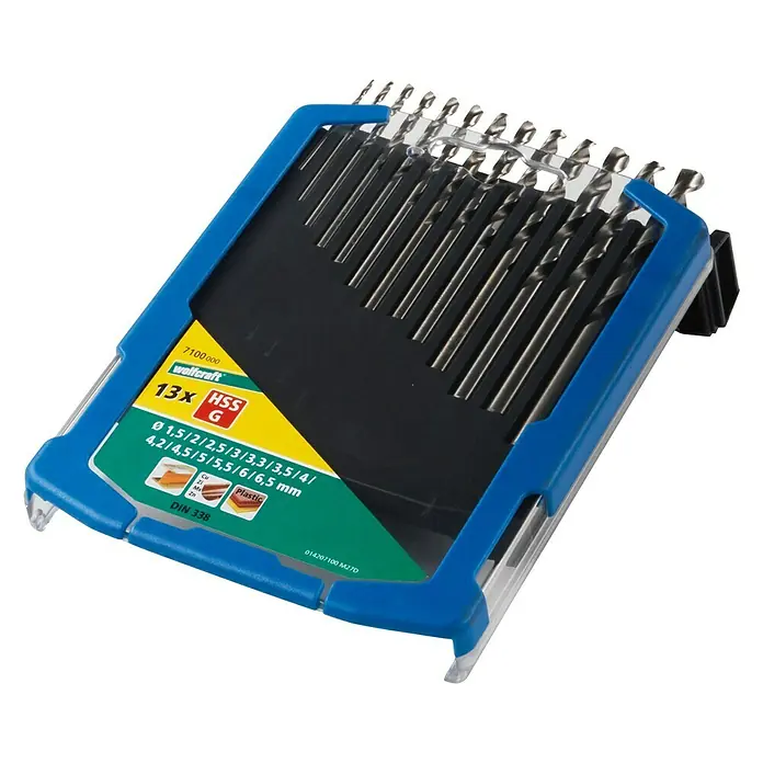 Wolfcraft Metallbohrer HSS-G - Durchmesser Bohrer: 6,5 mm - Das Wolfcraft 7100000 13-teilige HSS-G-Bohrerset mit Größen von 1,5 bis 6,5 mm, ideal für Holz-, Metall- und Kunststoffarbeiten.