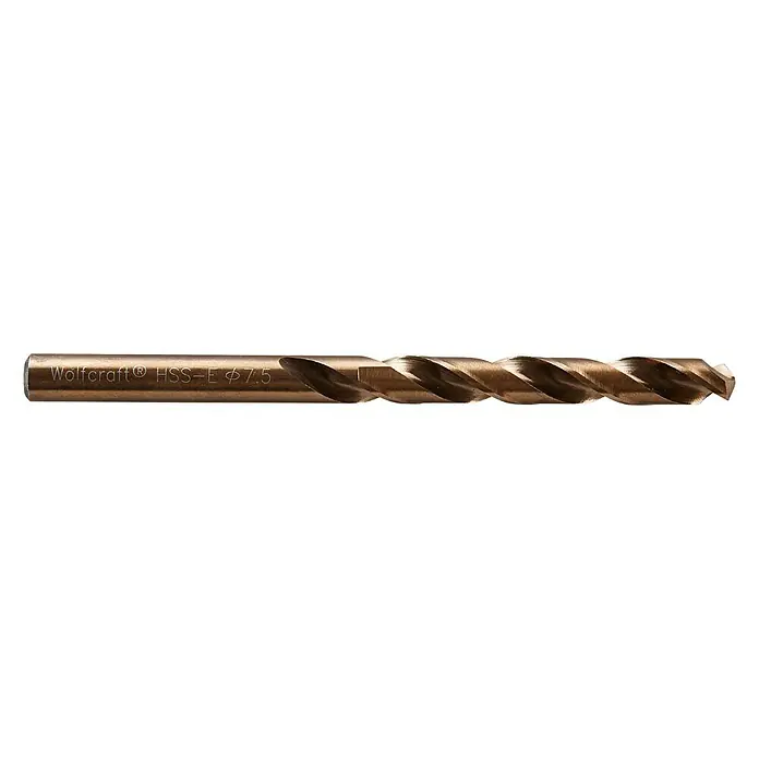 Wolfcraft Metallbohrer - 1 Stk., Durchmesser Bohrer: 7,5 mm, HSS-Co - Nahaufnahme eines Wolfcraft HSS-E Spiralbohrers mit einem Durchmesser von 7,5 mm, ideal für präzise Bohrarbeiten in verschiedenen Materialien.