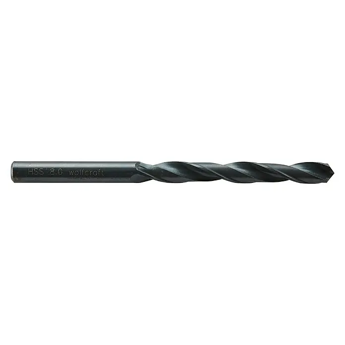 Wolfcraft Metallbohrer rollgewalzt - 1 Stk., Durchmesser Bohrer: 8 mm - Ein detailreiches Bild eines Wolfcraft HSS 8.0 Spiralbohrers, ideal für präzise Bohrarbeiten in Metall und anderen Materialien.