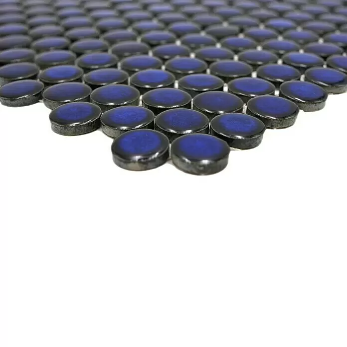 Mosaikfliese Knopf Uni 451N - 30,5 x 32 cm, Blau, Glänzend - Detailaufnahme