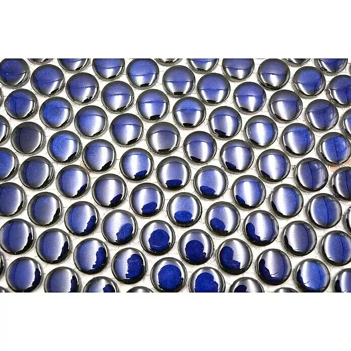 Mosaikfliese Knopf Uni 451N - 30,5 x 32 cm, Blau, Glänzend - Detailaufnahme