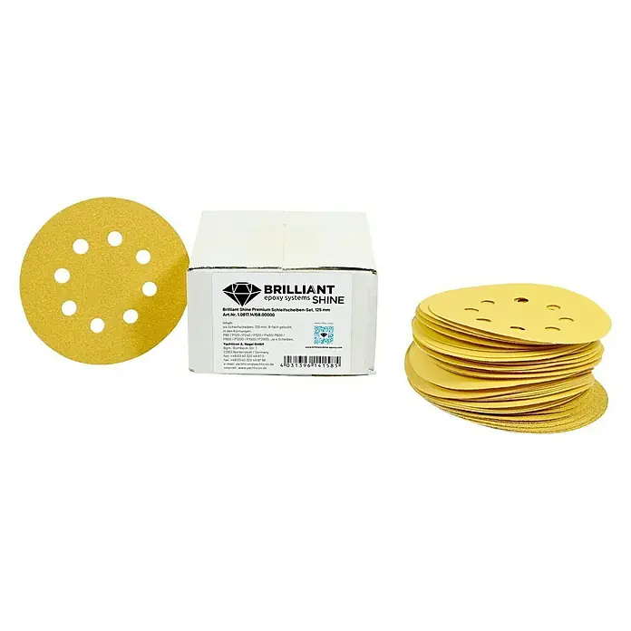Schleifscheiben Brilliant Shine - Durchmesser: 125 mm, 44 -tlg., Geeignet für: Epoxidharz - Produktfoto von Brilliant Shine Schleifscheiben-Set, 125 mm, für Epoxidharz-Systeme.