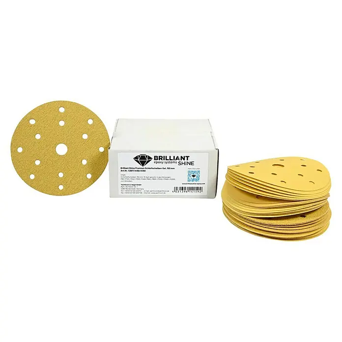 Schleifscheiben Brilliant Shine - Durchmesser: 150 mm, 44 -tlg., Geeignet für: Epoxidharz - Brillante Schleifscheiben von Epoxy Systems SHINE. Premium Schleifscheiben-Set, 150 mm, ideal zum Schleifen verschiedener Oberflächen.