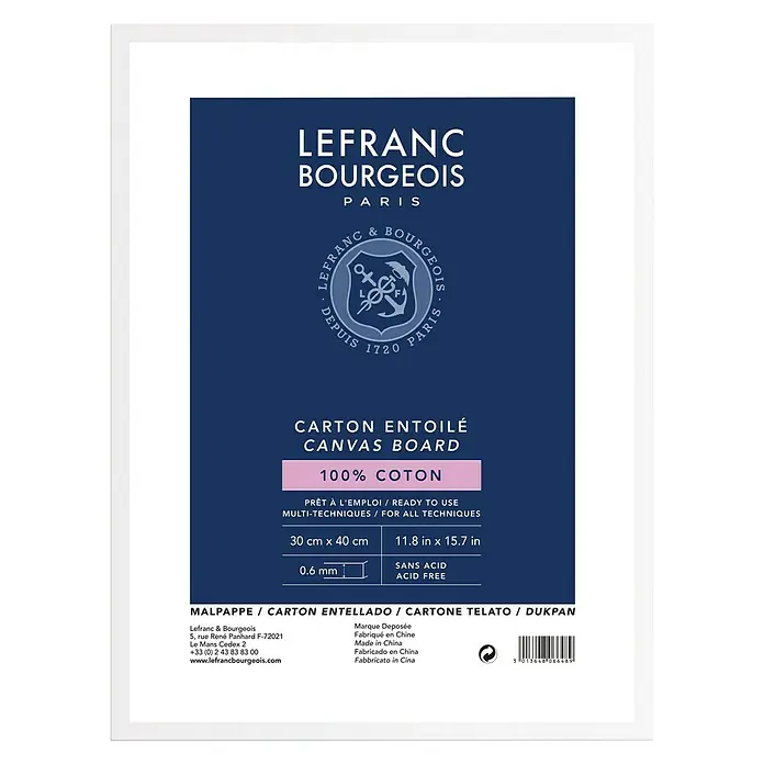 Lefranc & Bourgeois Malpappe Louvre - 30 x 40 cm, 280 g/m² - Lefranc Bourgeois Leinwandkarton, 30x40 cm, ideal für verschiedene Maltechniken. 100 % Baumwolle, säurefrei für langanhaltende Kunstwerke.