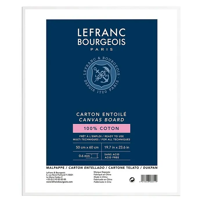 Lefranc & Bourgeois Malpappe Louvre - 50 x 60 cm, 280 g/m² - Lefranc Bourgeois Malpappe/Carton Entellado/Cartone Telato/Dukpan mit 100 % Baumwolle, geeignet für verschiedene Maltechniken.