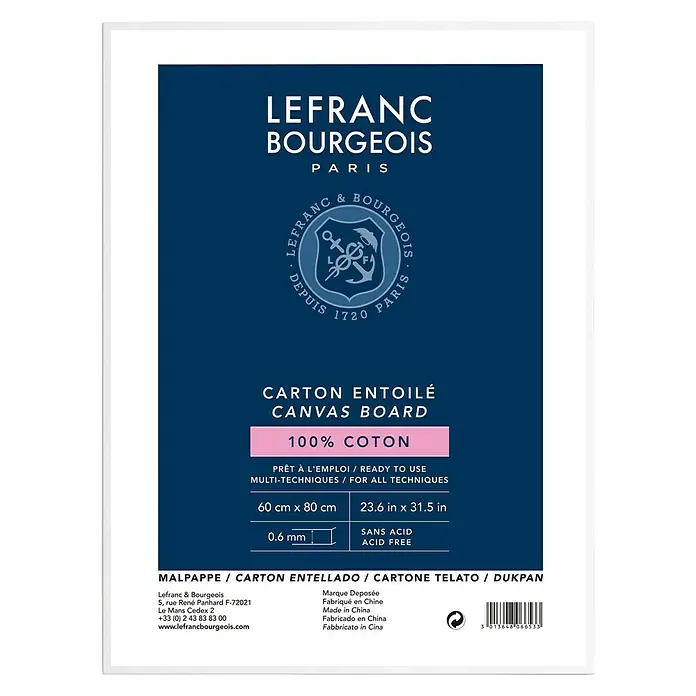 Lefranc & Bourgeois Malpappe Louvre - 60 x 80 cm, 280 g/m² - Abbildung eines Lefranc Bourgeois Malkartons, 60 x 80 cm, ideal für diverse Maltechniken mit 100% Baumwollanteil und säurefreier Qualität.