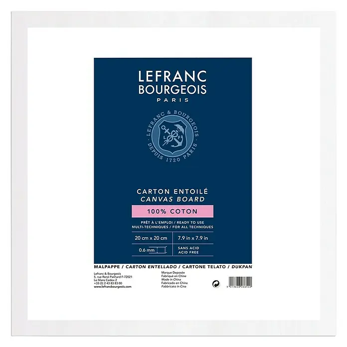 Lefranc & Bourgeois Malpappe Louvre - 20 x 20 cm, 280 g/m² - Lefranc Bourgeois Leinwandkarton, 20x20cm, ideal für vielfältige Maltechniken. Säurefrei und aus 100% Baumwolle für hochwertige Ergebnisse.