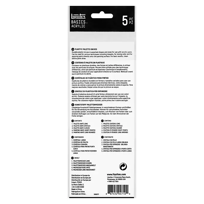 Liquitex Basics Palettenmesser-Set - Kunststoff, 5 -tlg. - Liquitex Basic Acrylic Palettenmesser: 5 Kunststoffmesser in verschiedenen Formen und Größen für Acrylfarben. Zum Mischen und Auftragen von Farben.