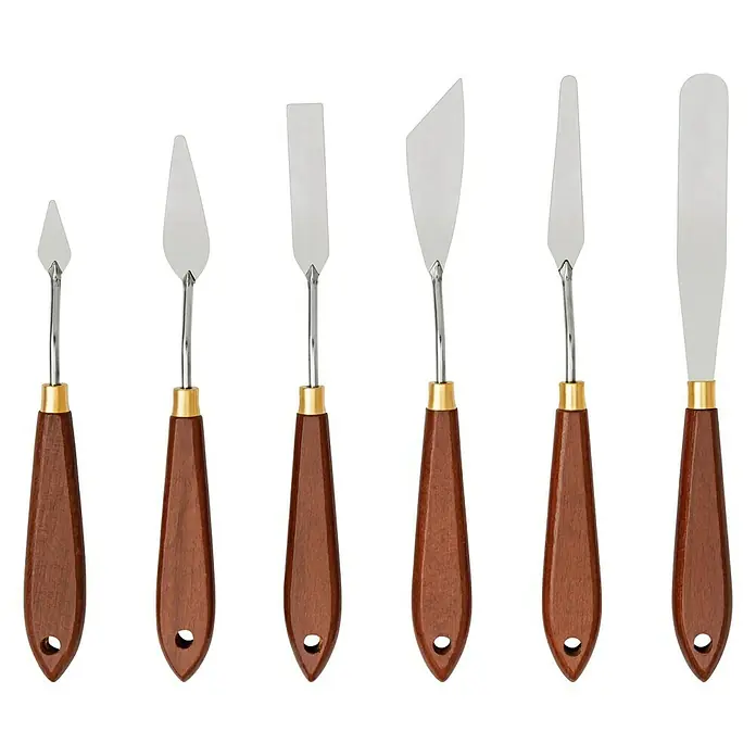 Liquitex Basics Malmesser-Set - Metall, 6 -tlg. - Set mit sechs Spachteln mit Holzgriffen und Metallklingen unterschiedlicher Form, ideal für Künstler.