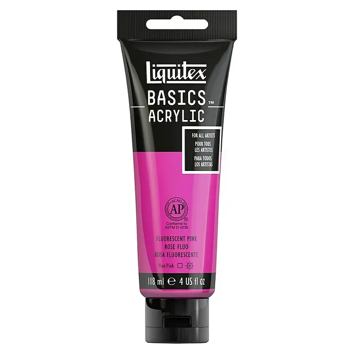 Liquitex Basics Acrylfarbe - Rosa Fluoreszierend, 118 ml - Ein Tube Liquitex Basics Acrylfarbe in der Farbe Fluorescent Pink. Ideal für Künstler, die Wert auf Qualität und Vielseitigkeit legen.