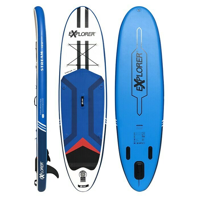 Explorer SUP-Board-Set Stream 10.2L x B x H: 310 x 85 x 15 cm, Nutzlast: 160 kg, Aufblasbar, Blau/Weiß Top View